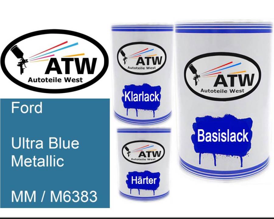 Ford, Ultra Blue Metallic, MM / M6383: 500ml Lackdose + 500ml Klarlack + 250ml Härter - Set, von ATW Autoteile West.